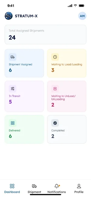 STRATUM-X™ mobile app dashboard with sample shipment counts