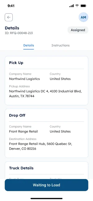 STRATUM-X™ mobile app details for a sample shipment
