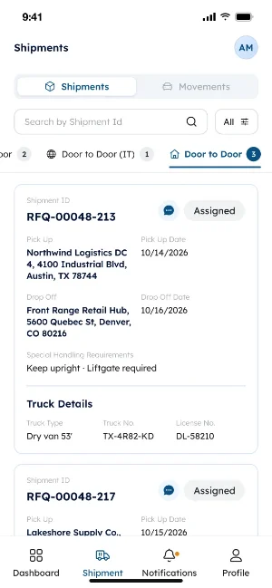 STRATUM-X™ mobile app list of sample shipments